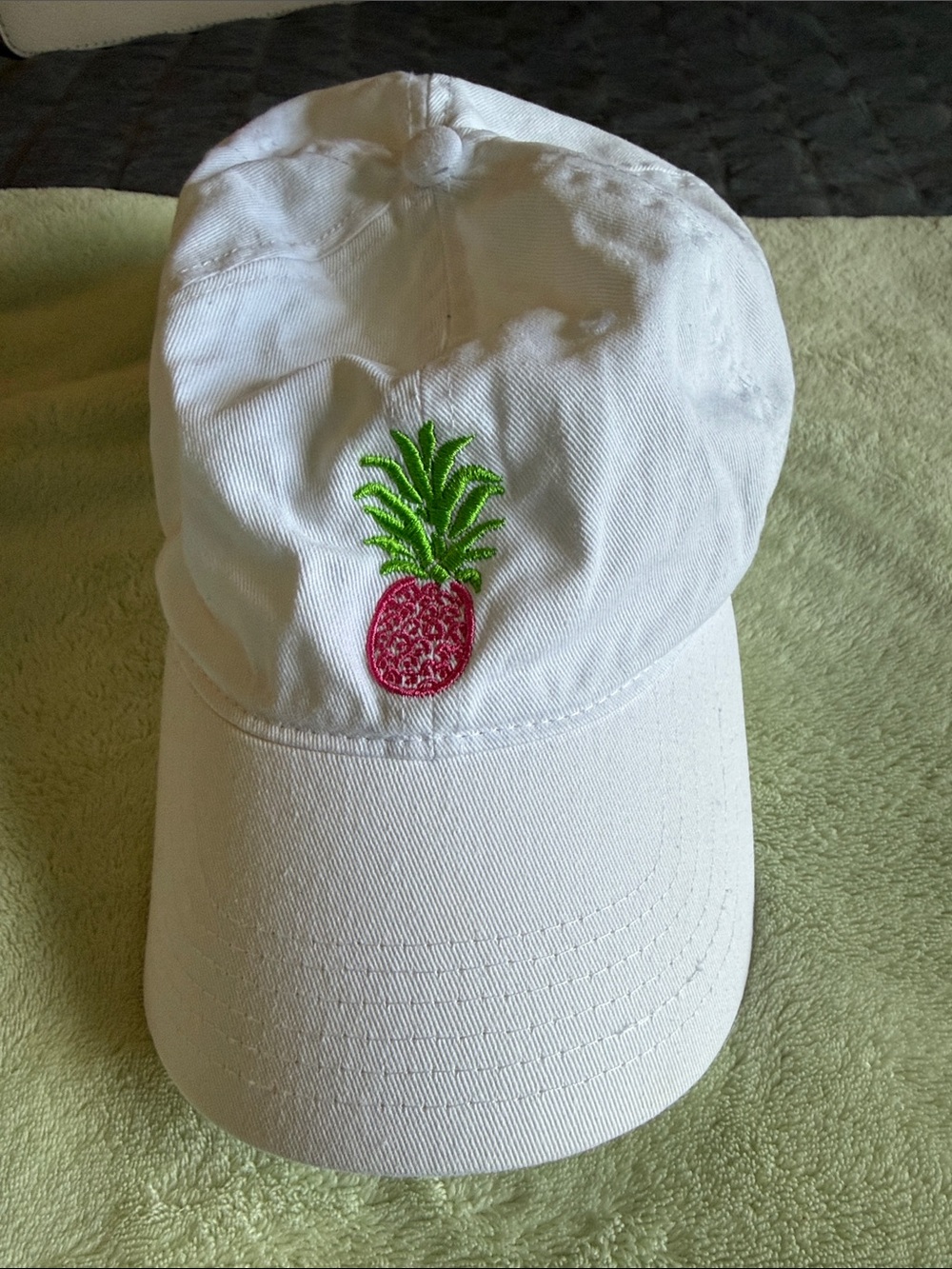 VIV & LOU White Baseball Cap with Pink & Green Pineapple Embroidery